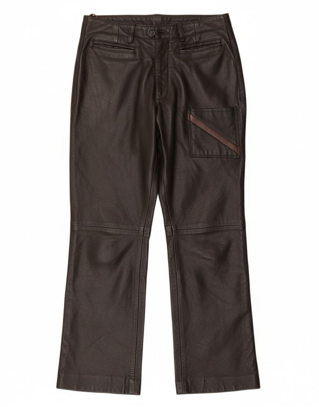 VINTAGE Womens Straight Leather Trousers W28 L28 Brown