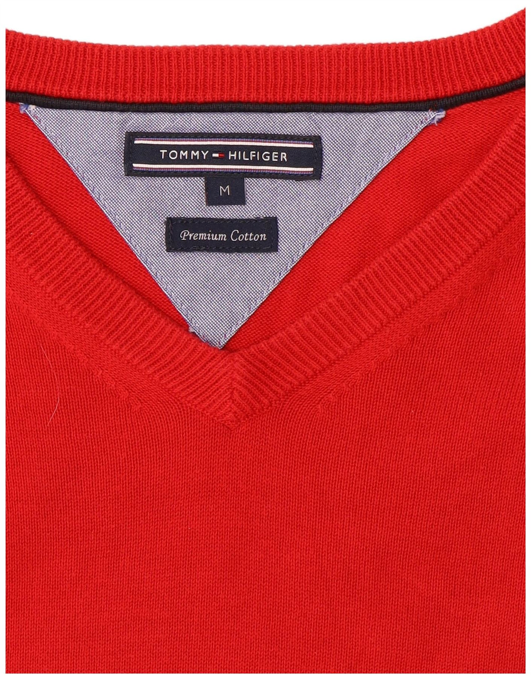 Męski sweter Tommy Hilfiger z dekoltem w kształcie litery V, średnio czerwony, bawełniany