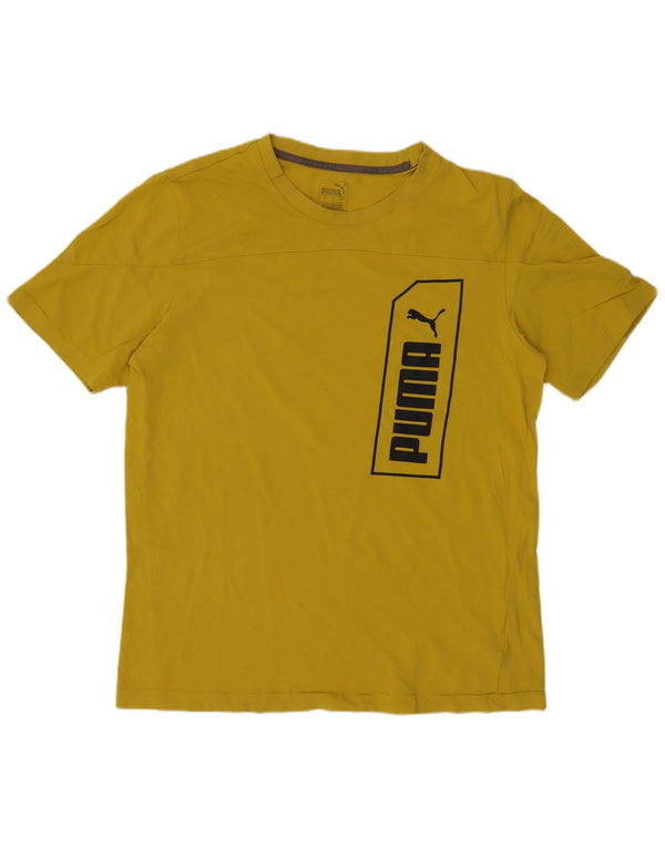 Męski T-shirt Puma z grafiką, mały, żółty, bawełniany