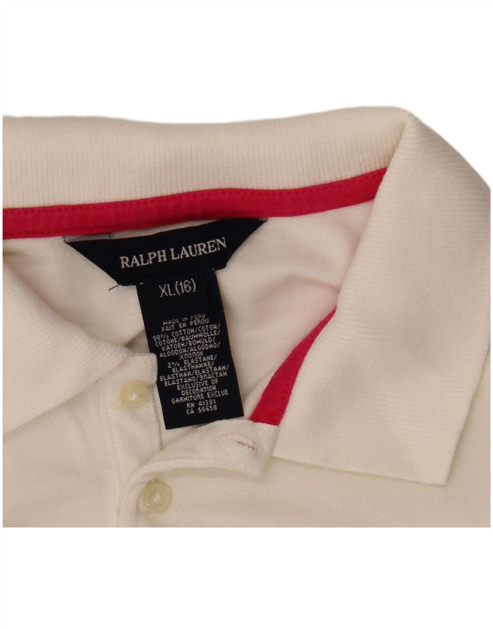 Ralph Lauren Dziewczęca koszulka polo z długim rękawem 13-14 lat XL, biała bawełna