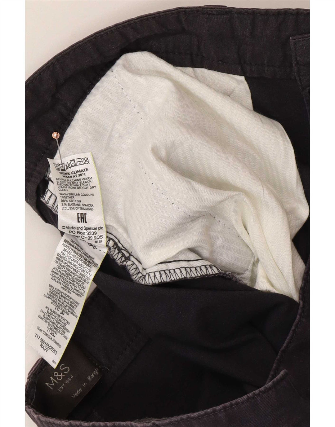 Marks & Spencer Męskie spodenki Chino W36, duże, granatowe, bawełniane