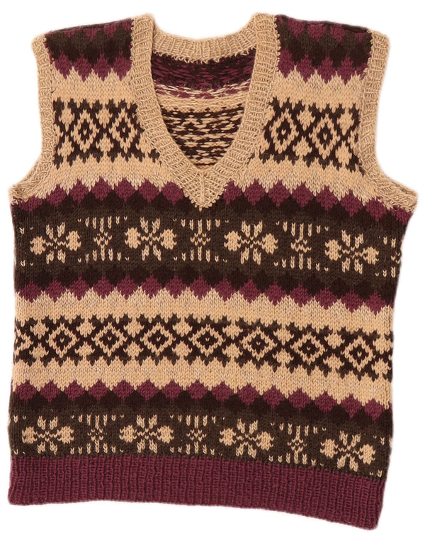 Vintage damski podkoszulek typu Crop Vest UK 12 Medium Beige Fair Isle