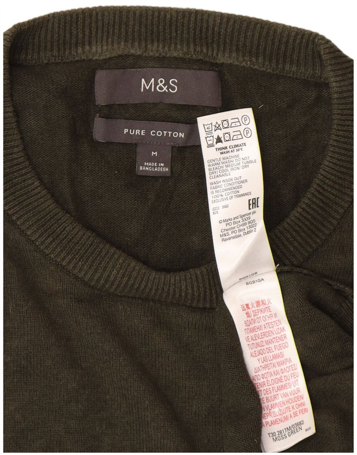 Marks & Spencer Męski sweter z okrągłym dekoltem, średni, bawełniany khaki
