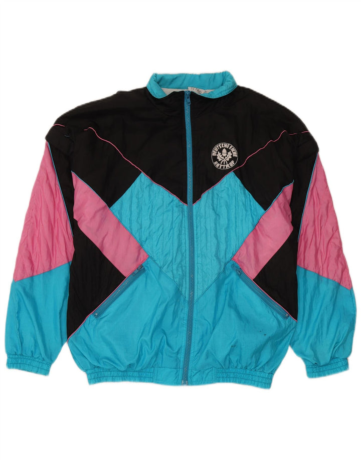 Męska kurtka dresowa w stylu vintage, średni niebieski nylon z blokami kolorów
