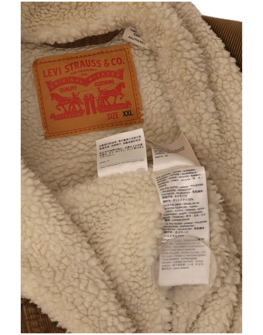 Męska kurtka sztruksowa LEVI'S Sherpa UK 44 2XL Beżowa bawełna