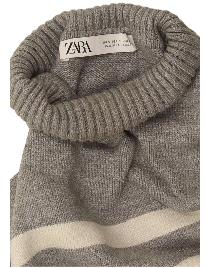 Damski sweter oversize Zara z golfem UK 10 w małe szare paski