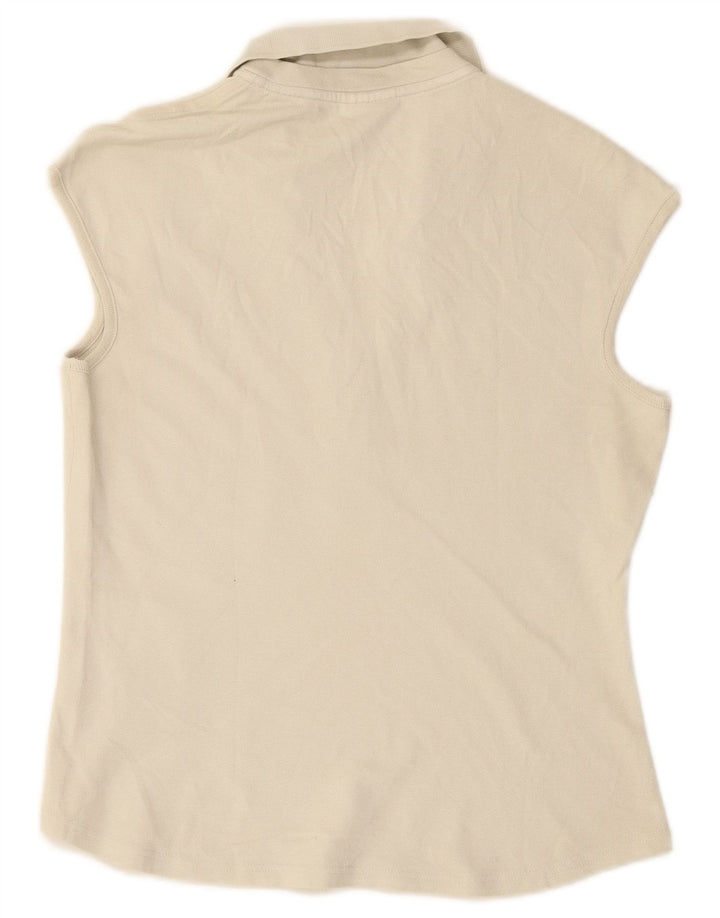 Damska koszulka polo bez rękawów LACOSTE, rozmiar 44, duża, biała, bawełniana