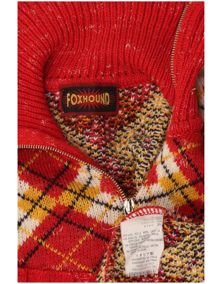Męski sweter zapinany na zamek Foxhound XL, czerwony Argyle/diamentowa wełna