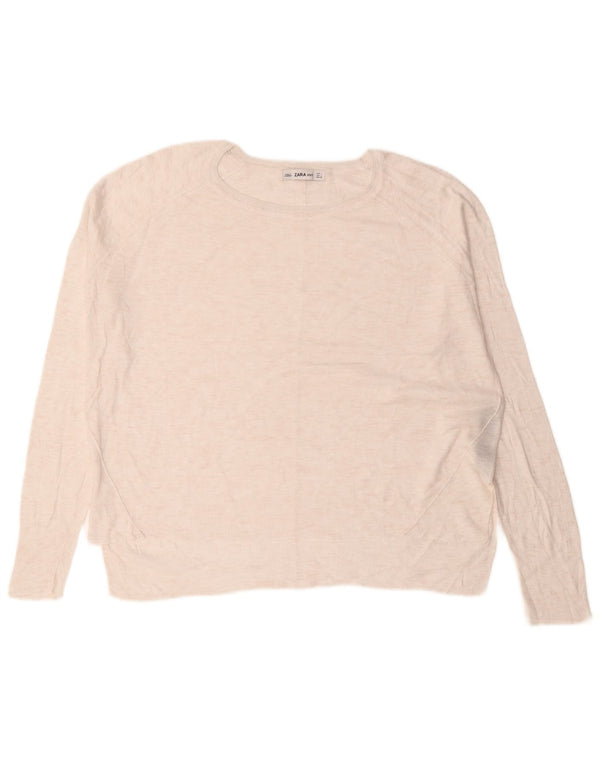 Damski sweter oversize z okrągłym dekoltem Zara UK 16 Large Biała wiskoza