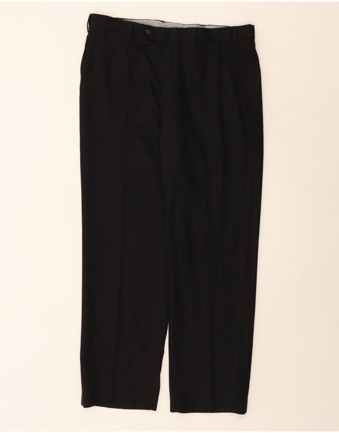 Marks & Spencer Męskie proste spodnie garniturowe W36 L31 Czarna wełniana w prążki