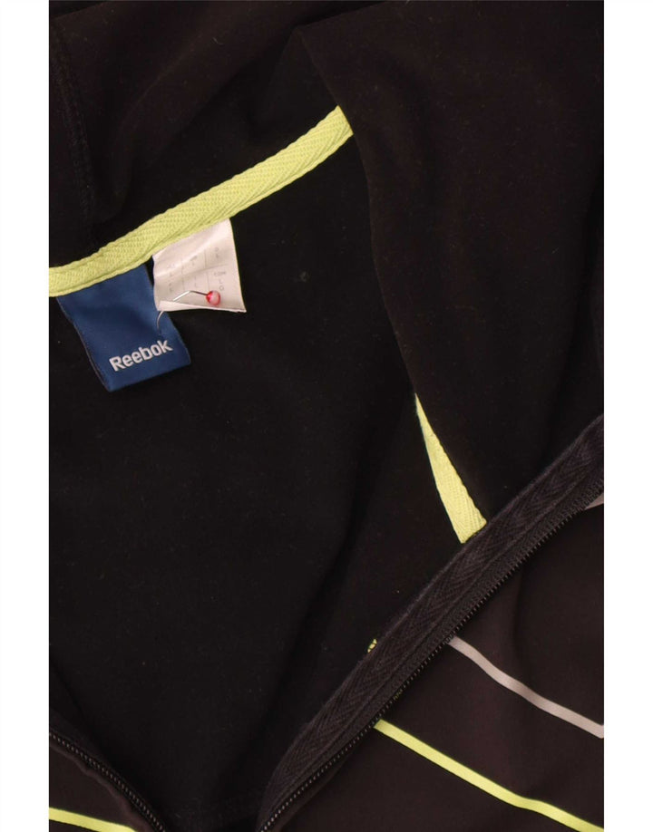 Męski sweter Reebok z grafiką i zamkiem błyskawicznym, duży, czarny, poliestrowy w prążki