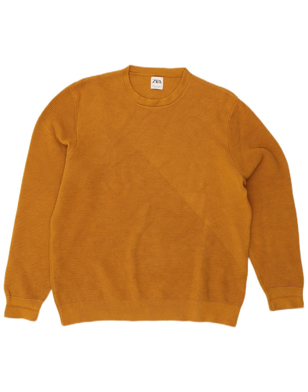 Sweter damski Zara z okrągłym dekoltem, UK 18 XL, żółta bawełna