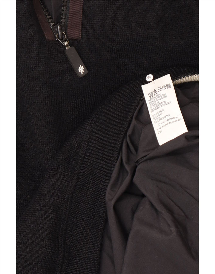 Marks & Spencer Męski sweter z zamkiem błyskawicznym, średni czarny akryl