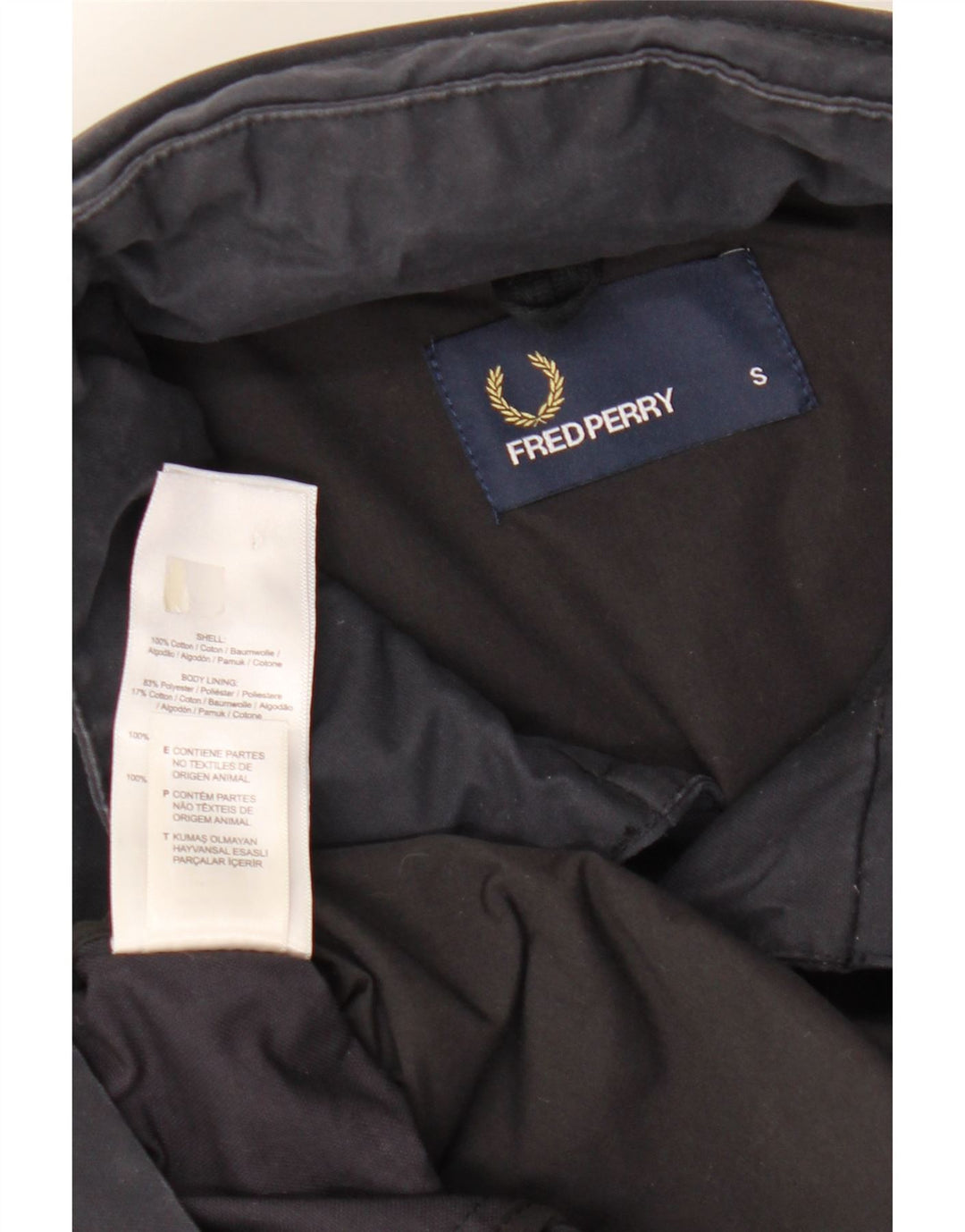 Męska kurtka wiatrówka z kapturem FRED PERRY UK 36, mała, granatowa, bawełniana