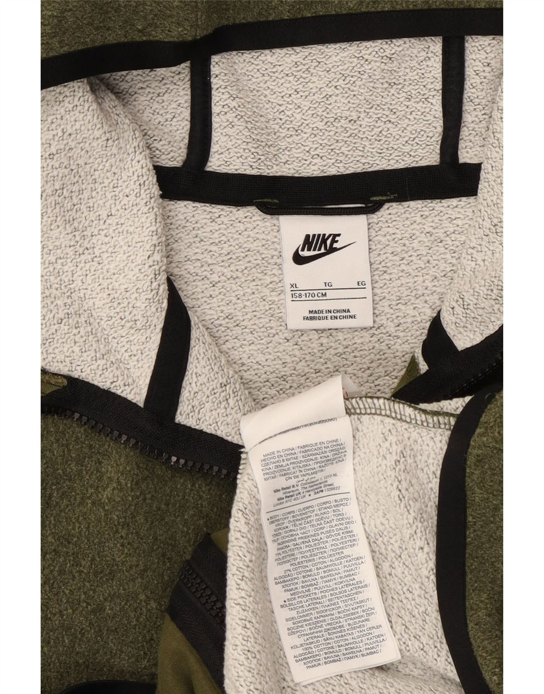 Chłopięcy sweter z kapturem i zamkiem Nike, 13-14 lat, XL, khaki, poliester