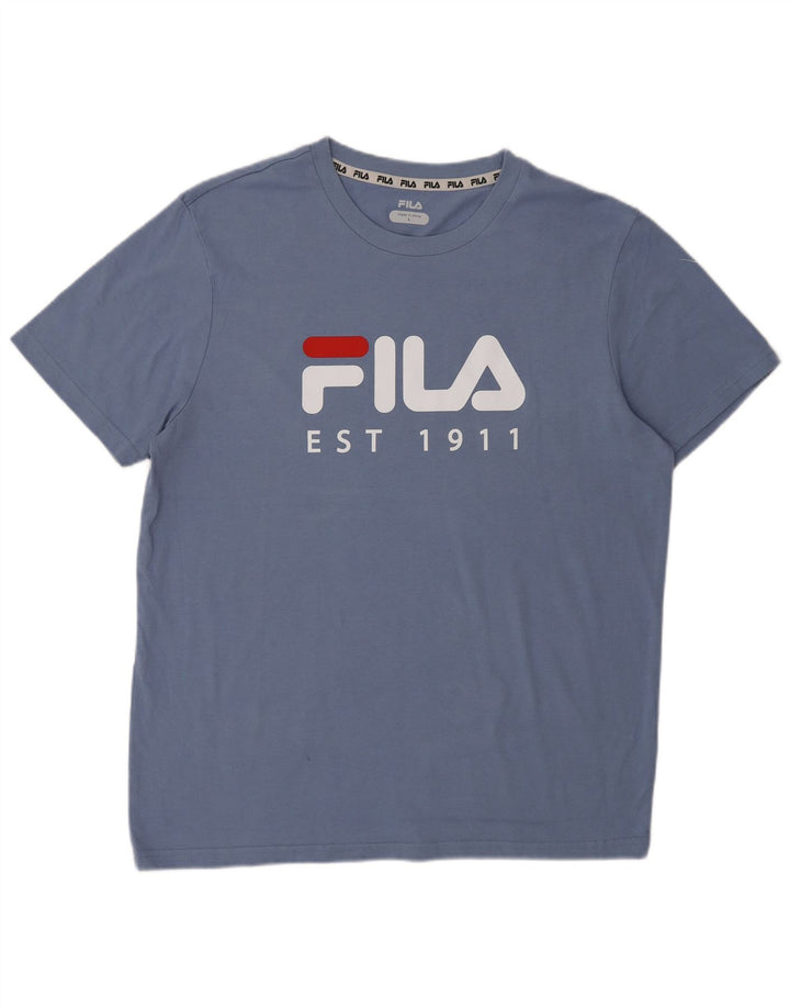Męski T-shirt z grafiką Fila, duży, niebieski, bawełniany