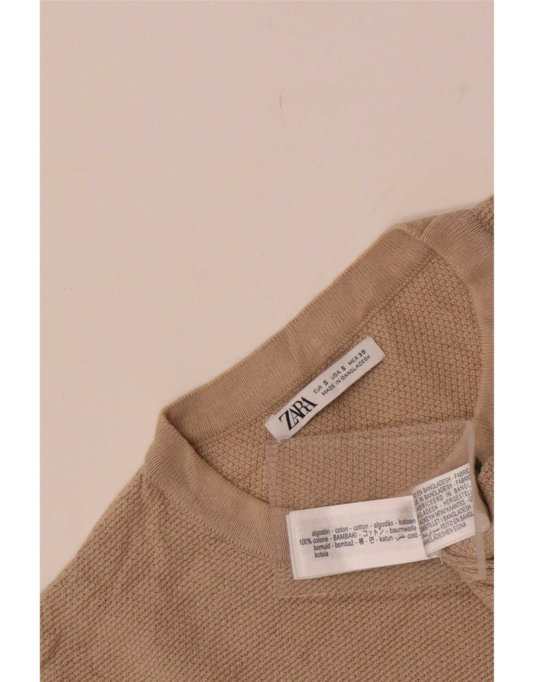 T-shirt męski Zara, mały, beżowy, bawełniany