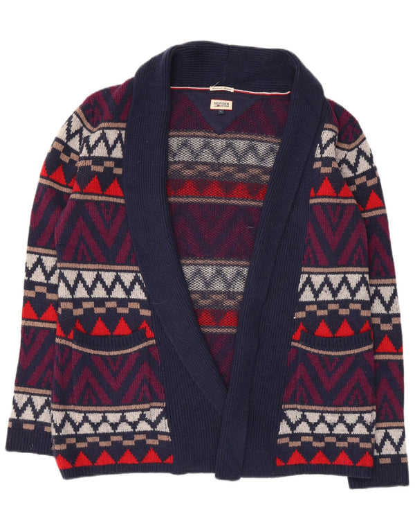 Sweter damski Tommy Hilfiger z otwartym kardiganem UK 16, duży, granatowy, geometryczny