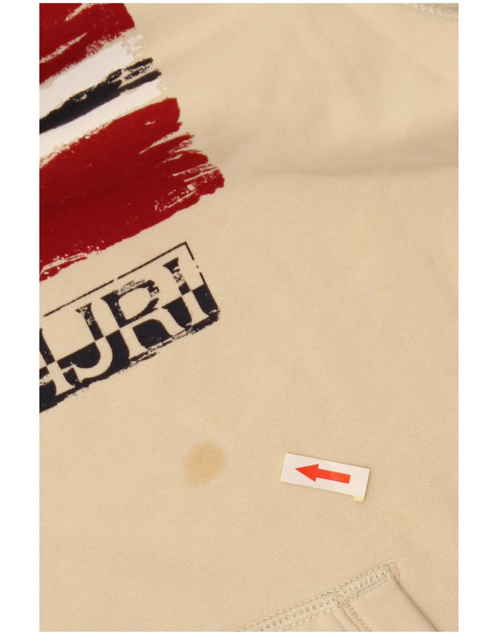 Chłopięcy sweter z kapturem NAPAPIJRI z grafiką 13-14 lat, beżowy, bawełniany