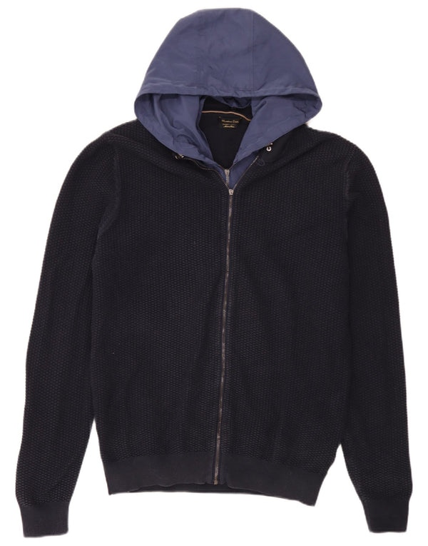 Męski sweter rozpinany Massimo Dutti XL z kapturem, granatowy, bawełniany w bloki kolorów