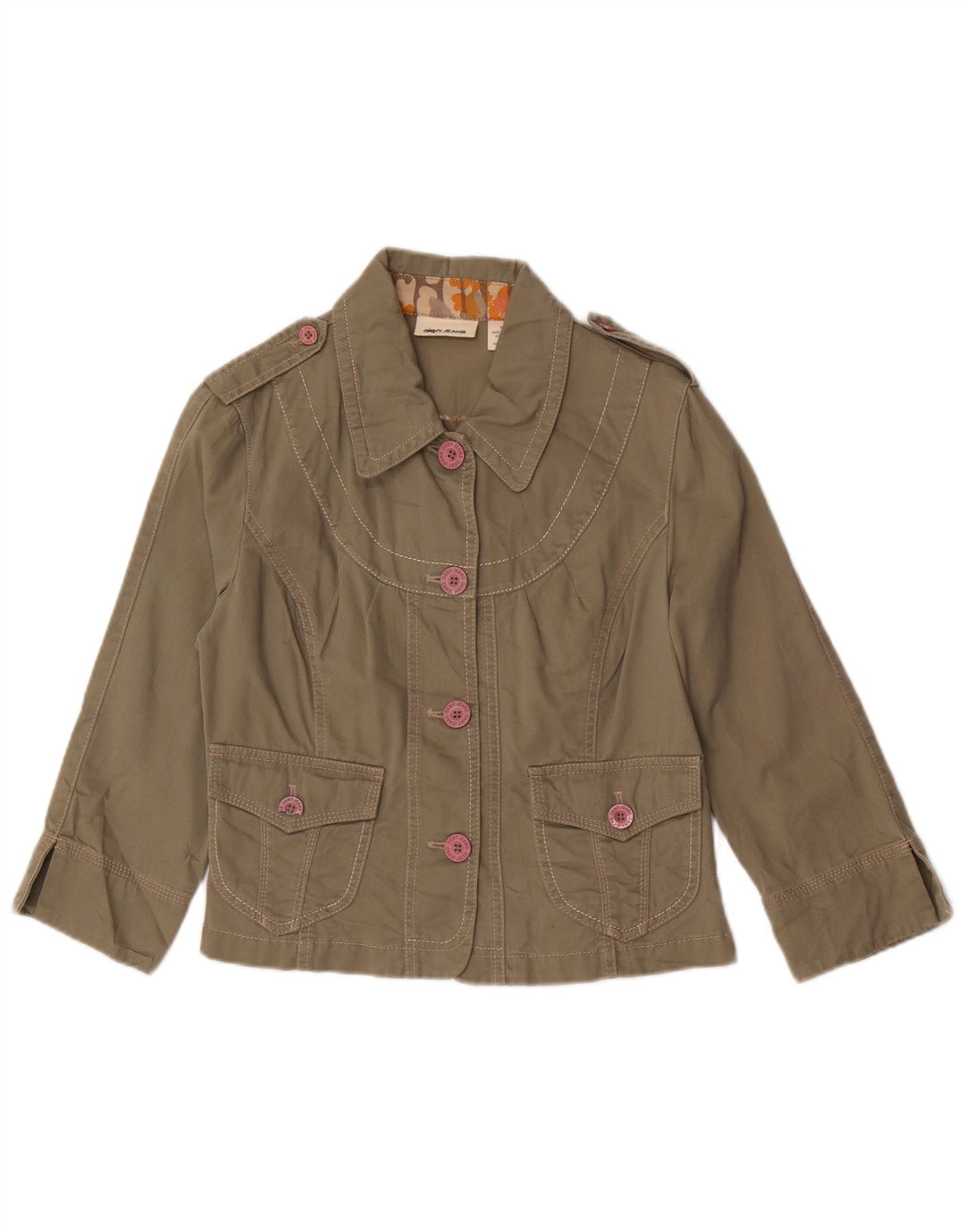 Damska kurtka wojskowa DKNY z rękawem 3/4, UK 14, średnia bawełna khaki
