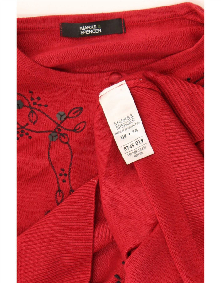 Marks & Spencer Damski sweter rozpinany UK 14 Średni czerwony kwiatowy akryl