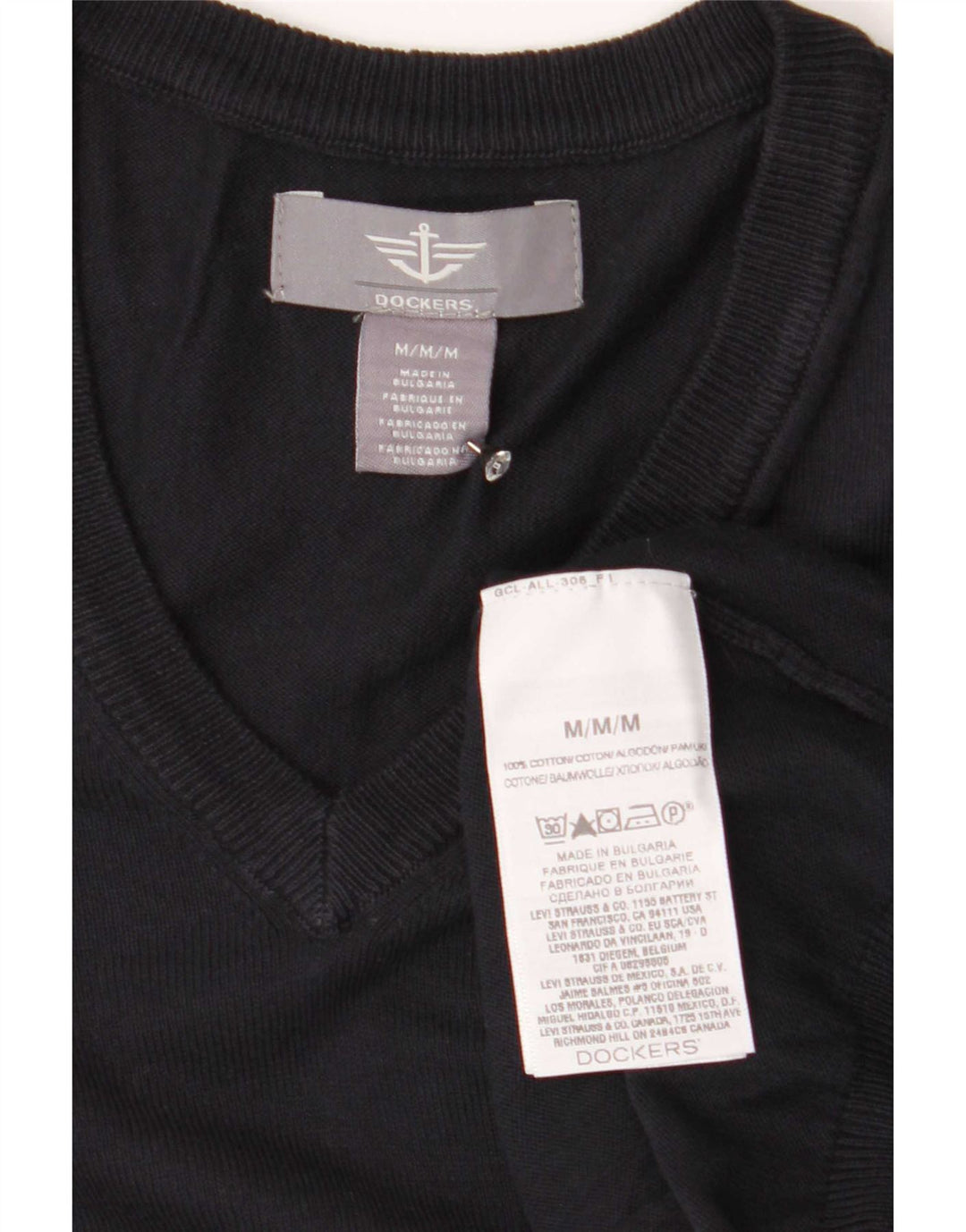 Męski sweter Dockers z dekoltem w kształcie litery V, średni granatowy, bawełniany