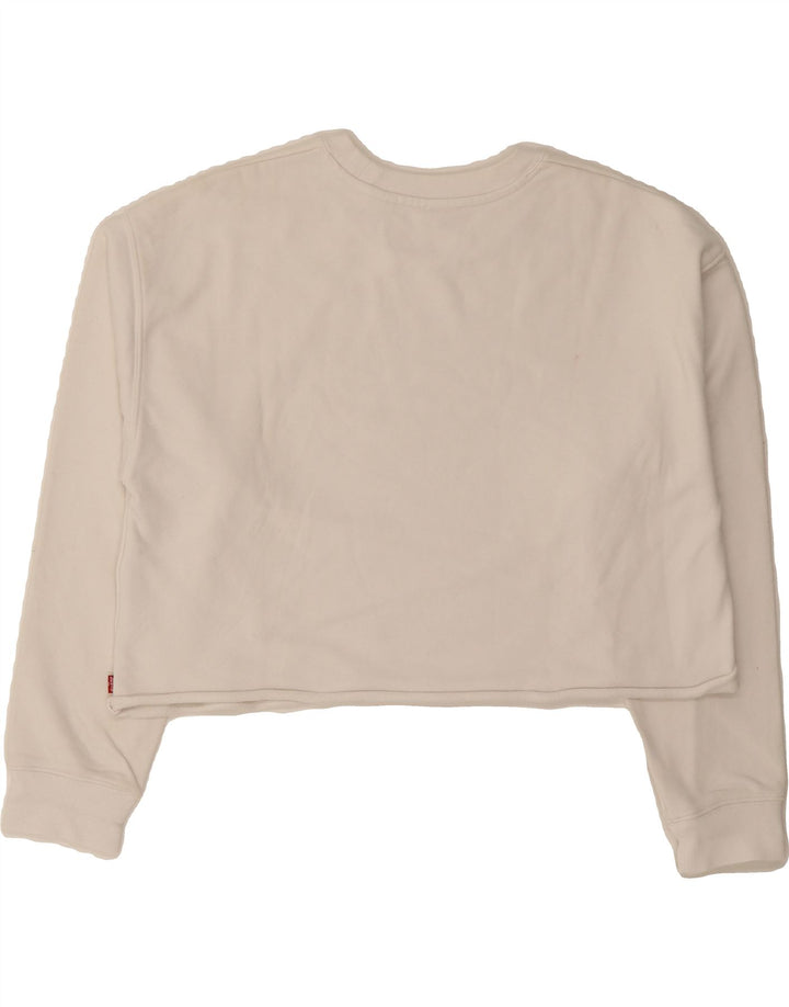 LEVI'S Womens Oversized Crop Graphic Sweatshirt Jumper UK 14 Medium White Vintage Levi's and Second-Hand Levi's from Messina Hembry 