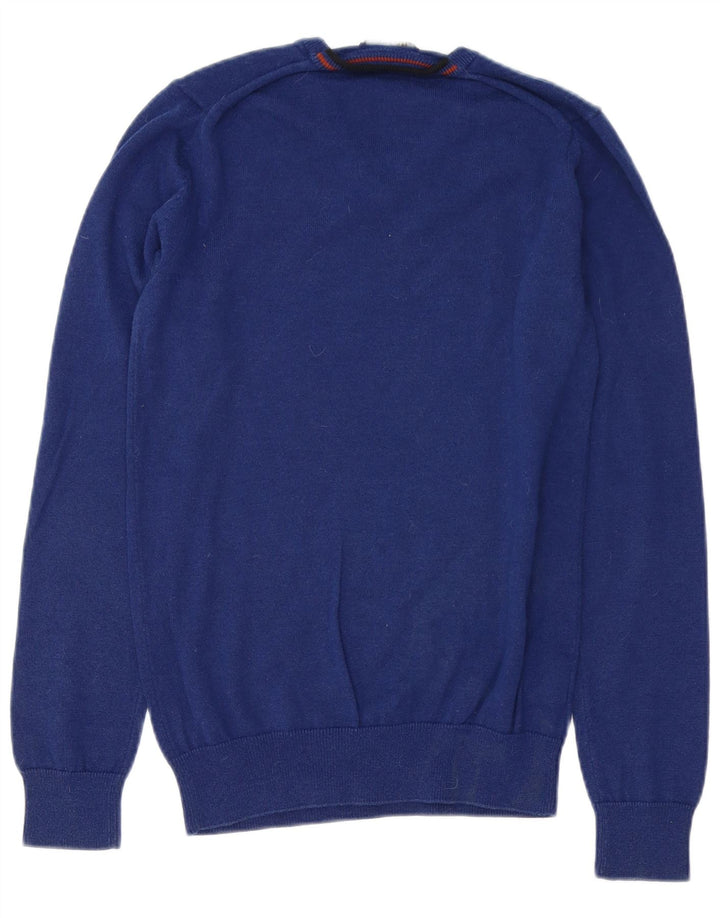 FRED PERRY Męski sweter z dekoltem w kształcie litery V, XS, niebieska wełniana