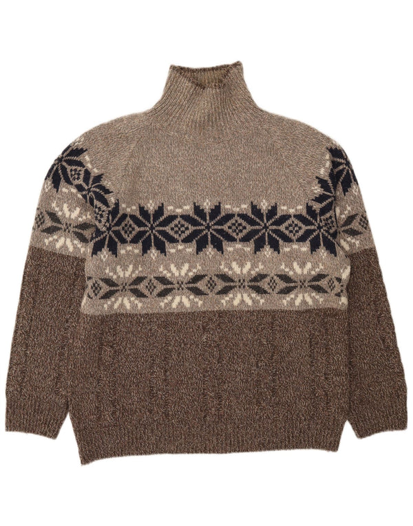 Vintage męski sweter z golfem XL, brązowy, wełniany Fair Isle