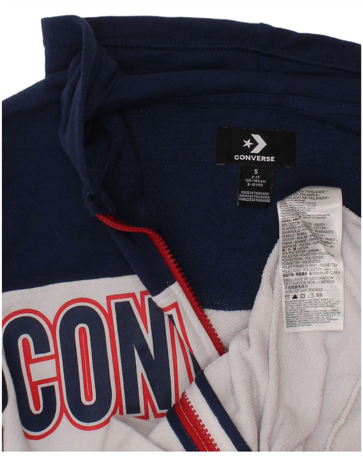 CONVERSE Chłopięcy sweter z kapturem i zamkiem, 8-9 lat, mały, granatowy, z blokami kolorów