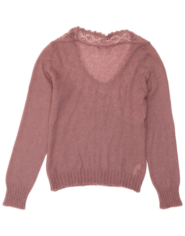 Sweter damski Sisley z dekoltem w kształcie litery V, UK 14, duży, fioletowy akryl
