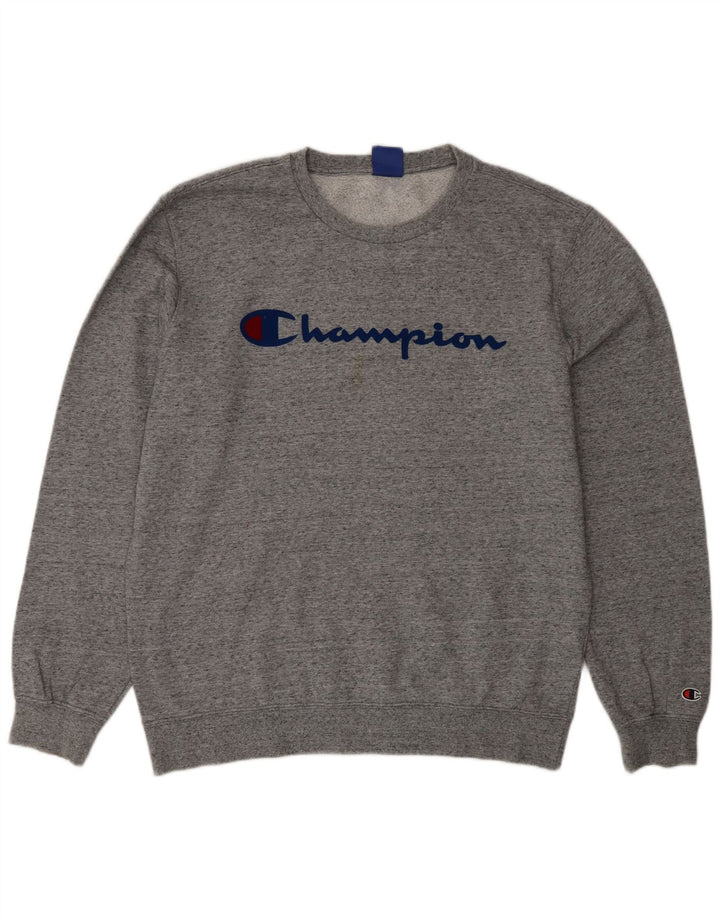 CHAMPION Mens Graphic Sweatshirt Jumper Large Grey Flecked Cotton