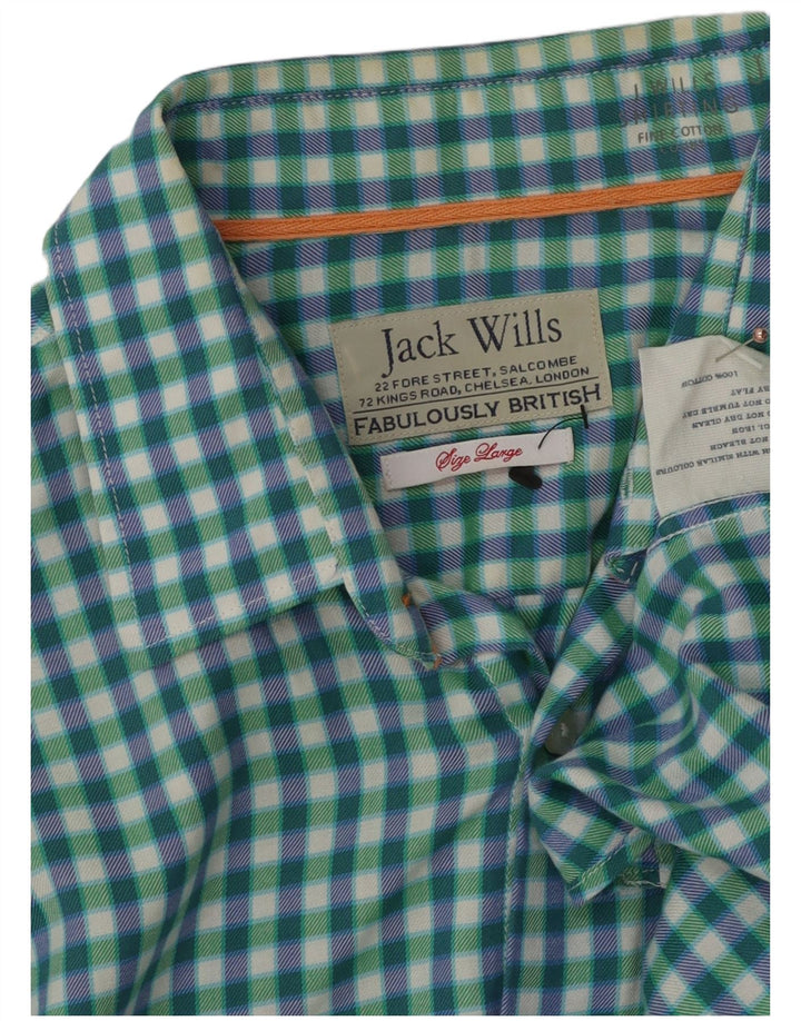 JACK WILLS Koszula męska, duża, zielona, bawełniana w kratkę