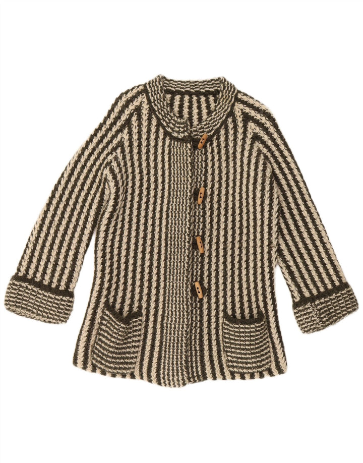 Damski sweter rozpinany z rękawem 3/4 VINTAGE UK 14 w średnie zielone paski