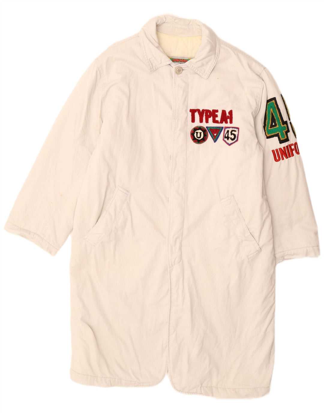 Jednolity męski płaszcz graficzny UK 40, duży, biały