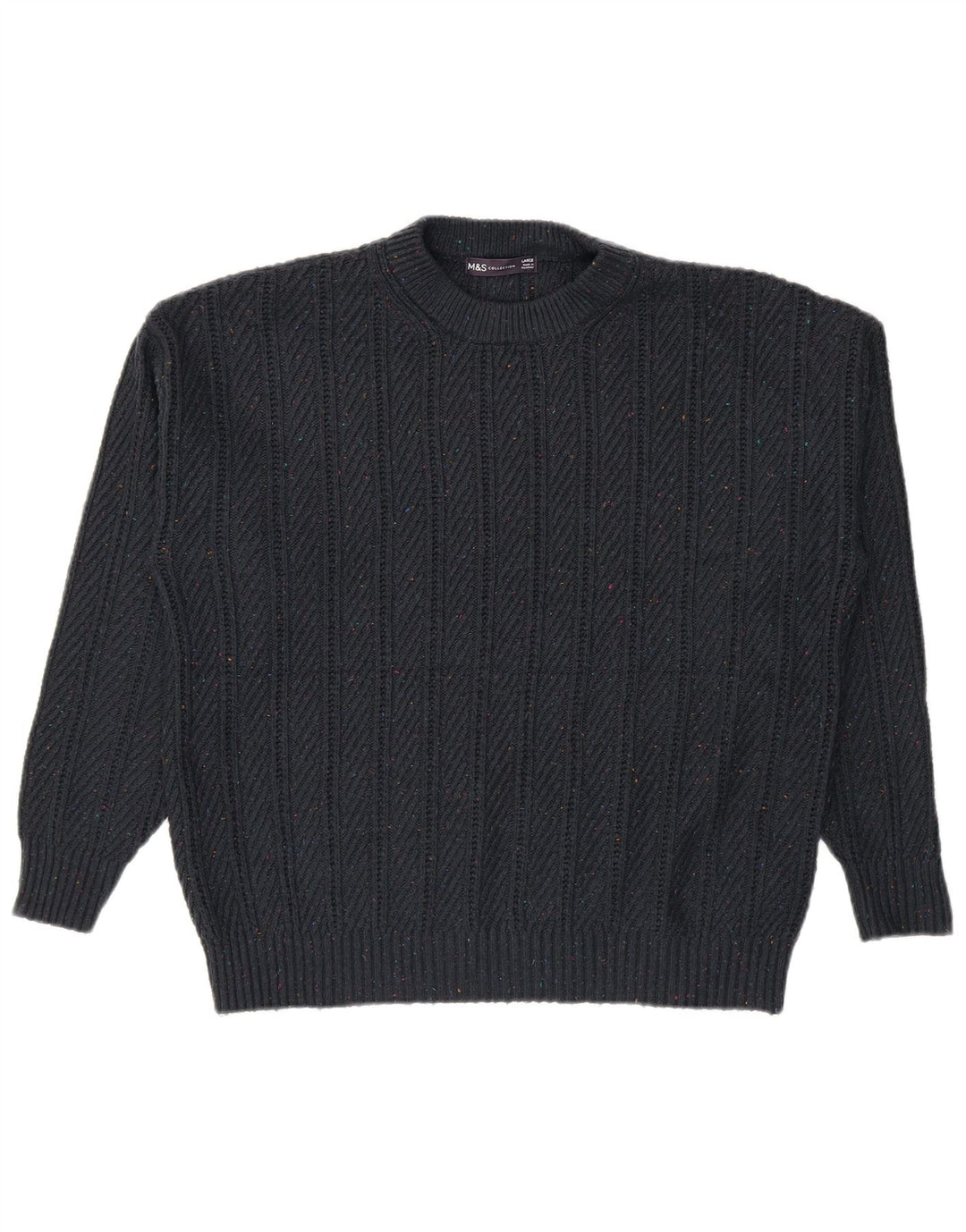 Marks & Spencer Męski sweter z okrągłym dekoltem, duży, granatowy, nakrapiany