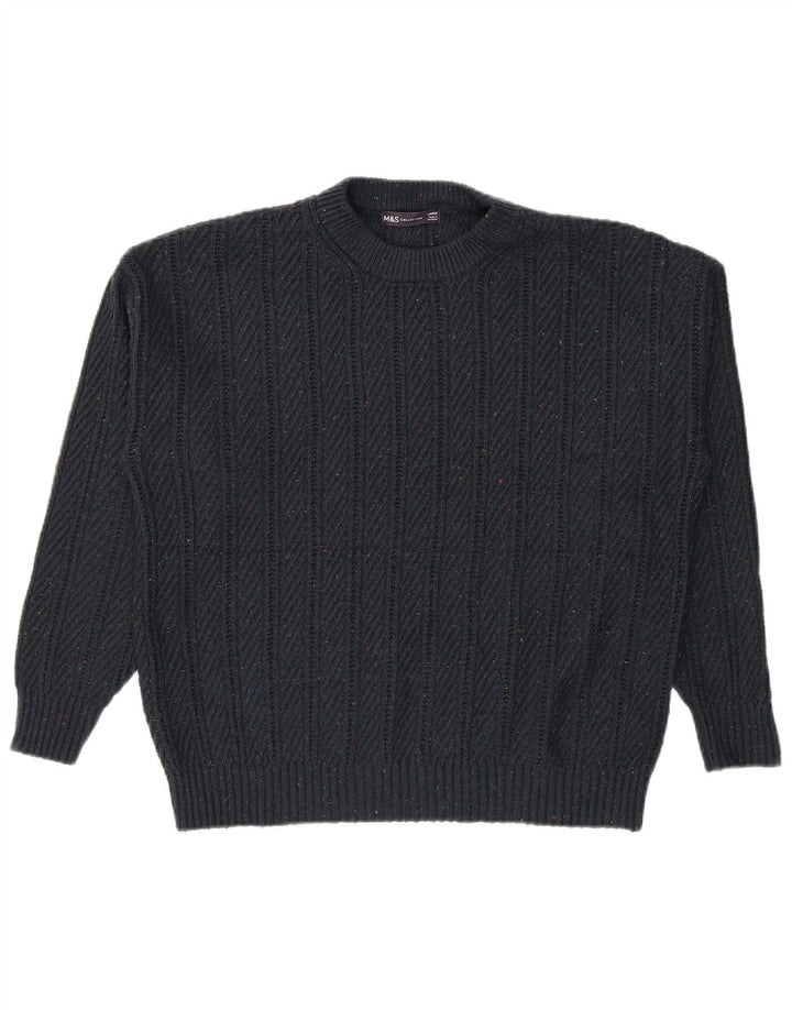Marks & Spencer Męski sweter z okrągłym dekoltem, duży, granatowy, nakrapiany