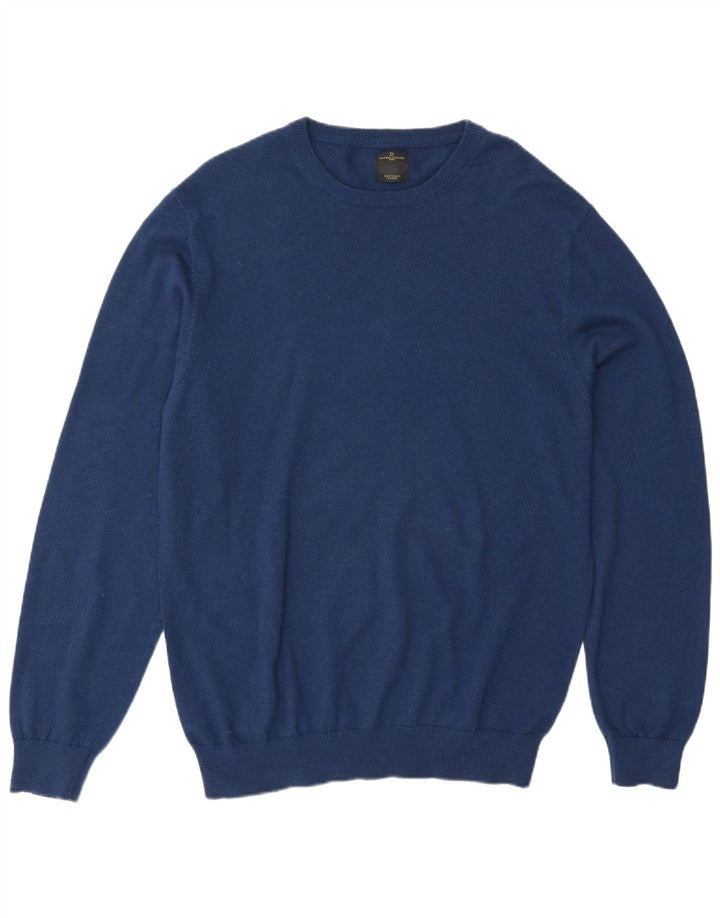 Vintage męski sweter z wycięciem pod szyją, duży, niebieski, bawełniany