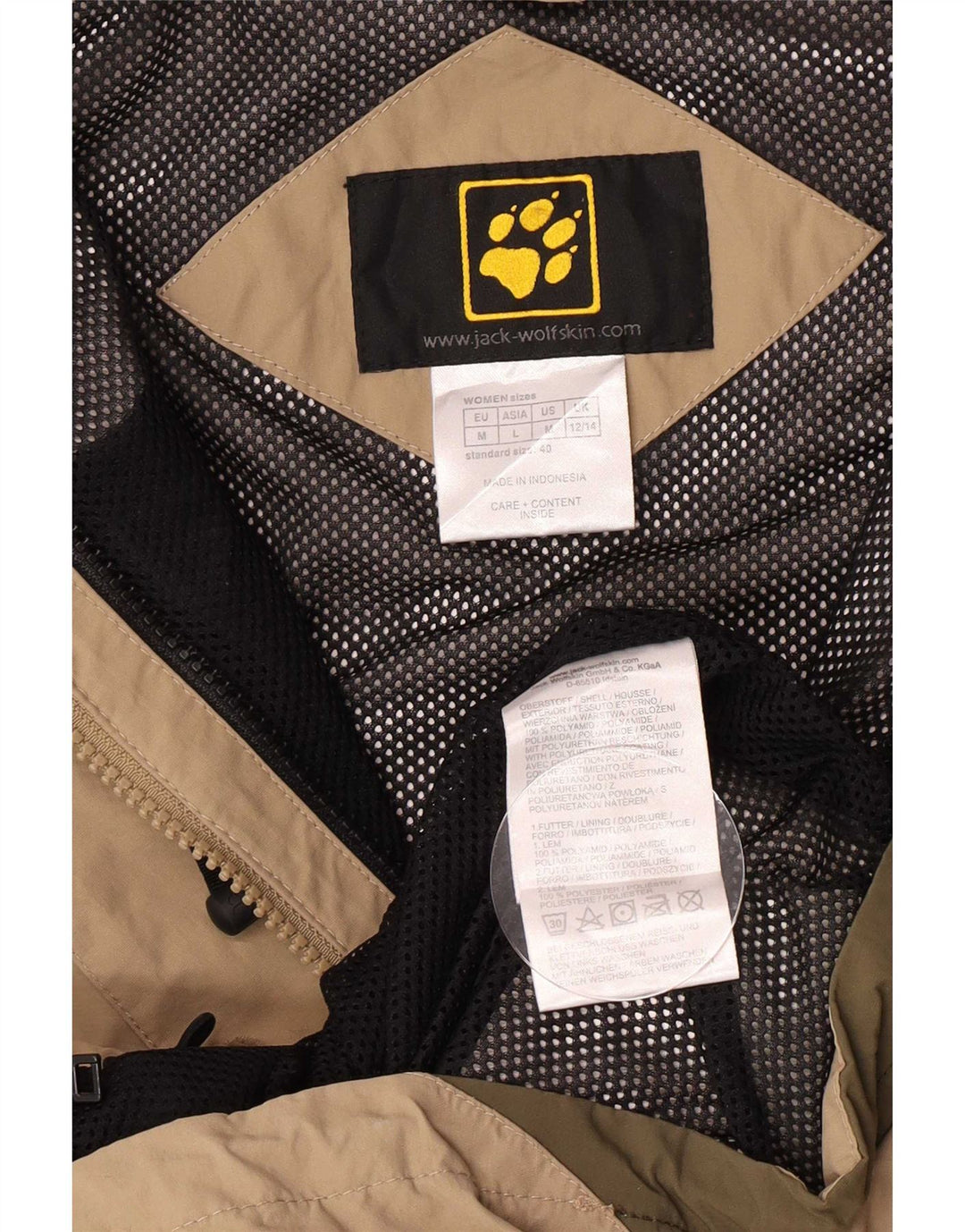 Damska kurtka przeciwdeszczowa z kapturem Jack Wolfskin UK 12/14 w kolorze średniego beżu