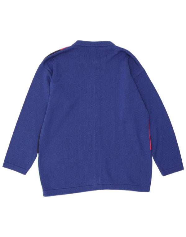 Sweter damski w stylu vintage, UK 16, duży, niebieski, bawełniany w bloki kolorów