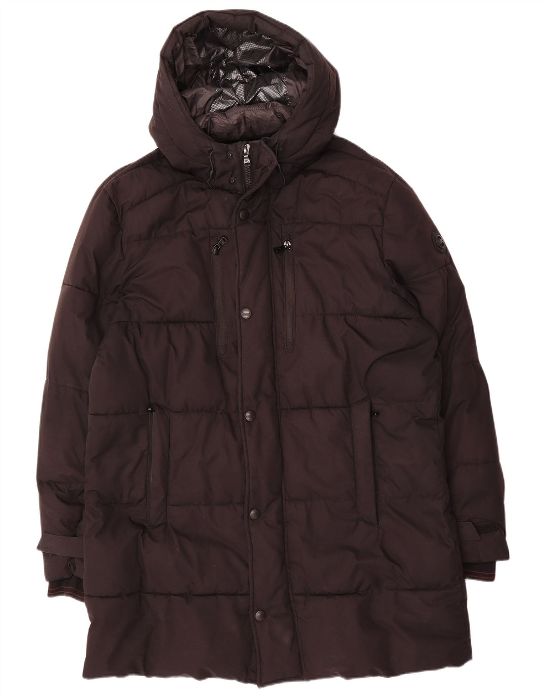 Męski ocieplany płaszcz z kapturem Michael Kors UK 40, duży czarny poliester