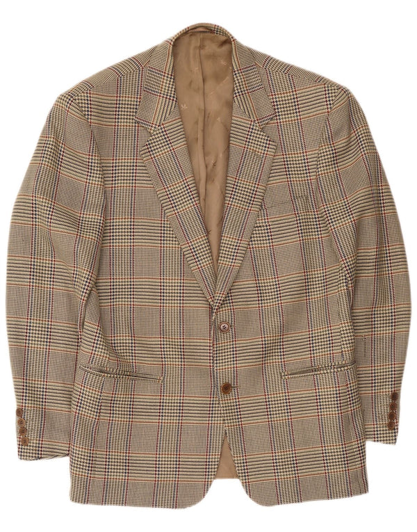 Brooksfield Mens 2 Button Blazer Jacket IT 50 Large Beige Check Wool