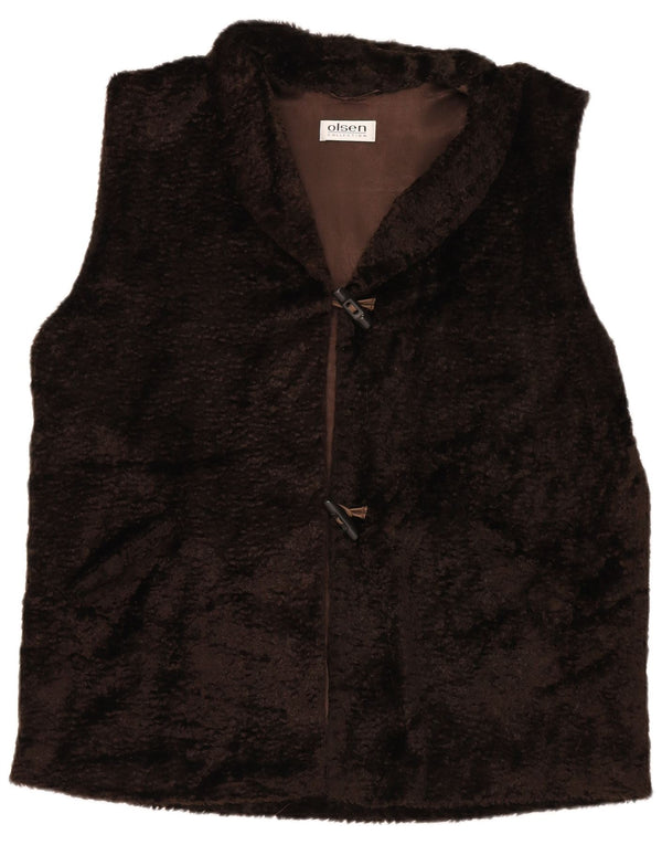 Olsen Womens Oversized Faux Fur Gilet UK 16 Large Brown Viscose