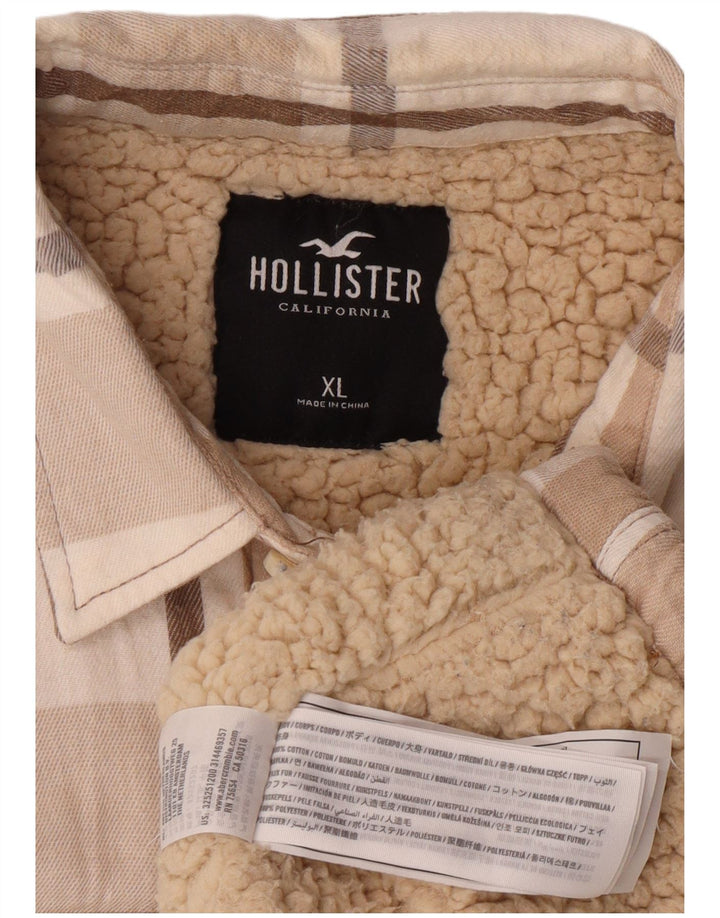 HOLLISTER Męska koszula flanelowa drwal XL w beżową kratkę, bawełniana