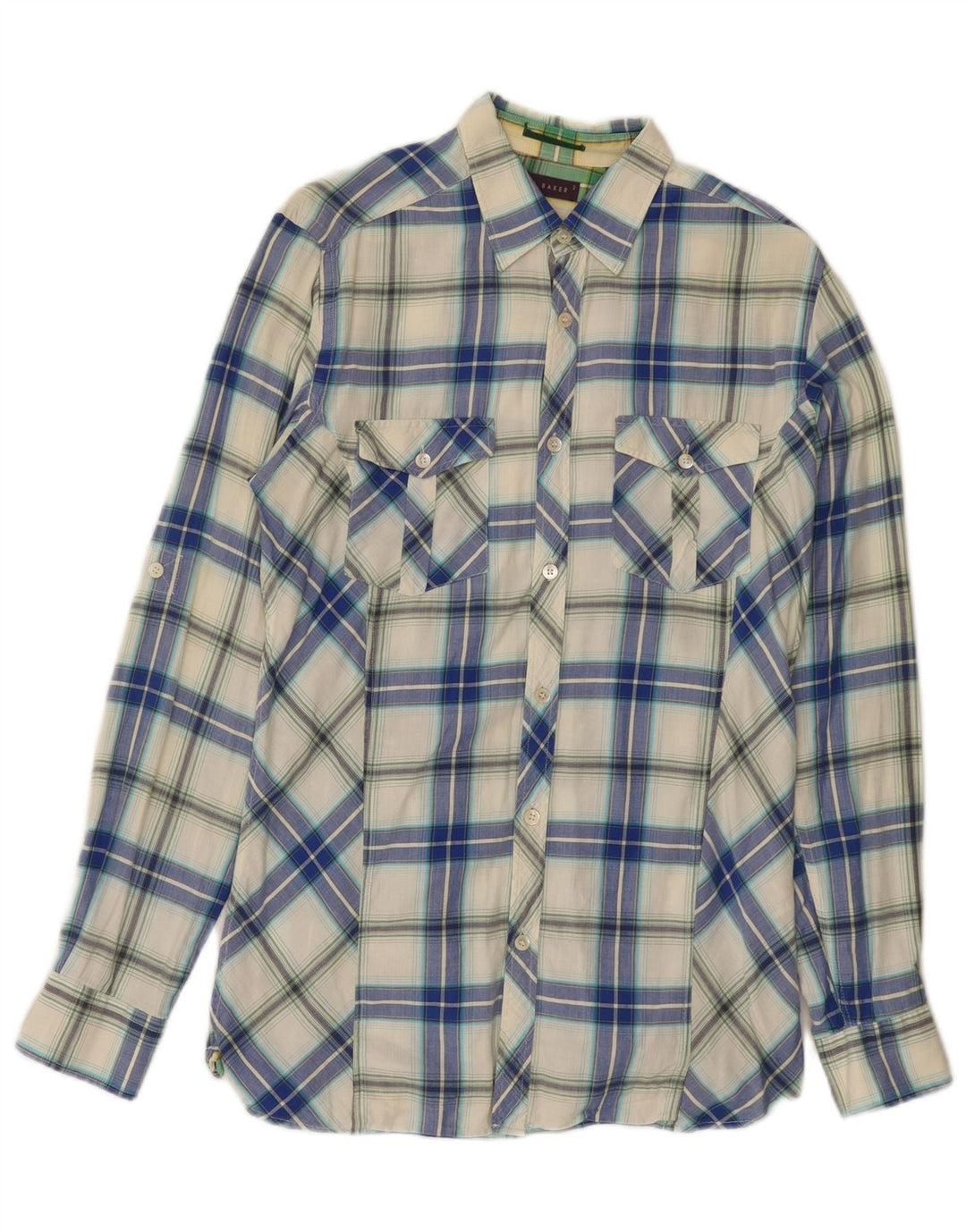 Męska koszula flanelowa Ted Baker, rozmiar 2, mała, niebieska, bawełniana w kratę