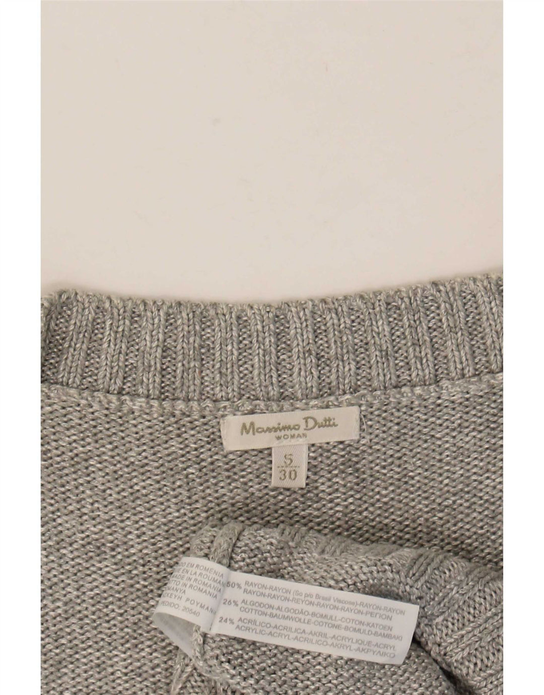 Damski sweter Massimo Dutti z krótkim rękawem i dekoltem w kształcie litery V, UK 10, mały, szary