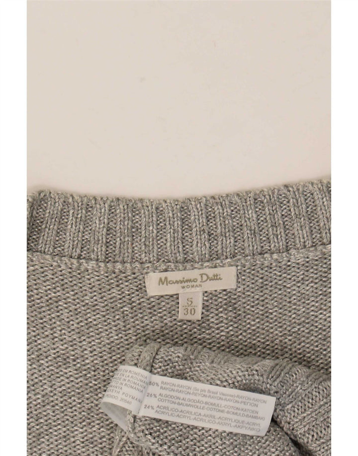 Damski sweter Massimo Dutti z krótkim rękawem i dekoltem w kształcie litery V, UK 10, mały, szary