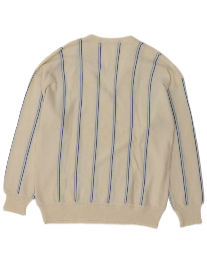 Męski sweter w stylu VINTAGE z dekoltem w kształcie litery V, w średnie białe paski