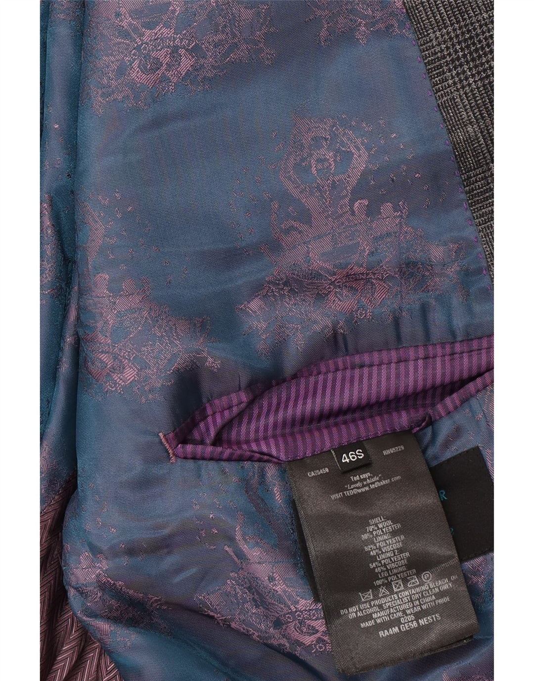 Ted Baker Męska marynarka zapinana na 2 guziki UK 46 3XL Szara wełniana kratka